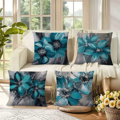 4PCS Flower Spring & Summer Floral Print Throw Pillow Covers- 17.7*17.7Inch 2D Flat Cushion Cover, Zipper Closure, Machine Washable, Suitable For Living Room, Bedroom, Sofa, Patio, Outdoor Decor(No