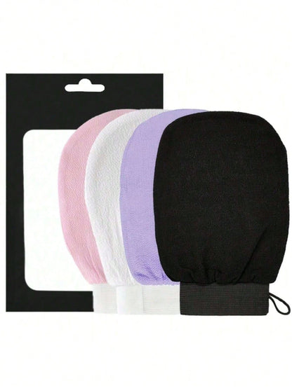 4pcs Gentle Exfoliating Cloth Body Scrub Gloves| Minimalist Multi-Color Drawstring Elastic Exfoliating Gloves| Deep Pore Cleansing, Dead Skin Removal, Suitable For Daily Bathing And Spa Days (All Se