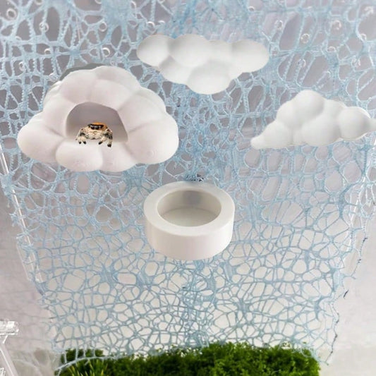 4PCS Jumping Spider White Cloud Hiding Decor Set (Includes White Cloud Platform, Feeding Dish) Jumping Spider Climbing Feeding Platform, Reptile Enclosure Decoration, Small Reptile Hiding Spot, Jumpin
