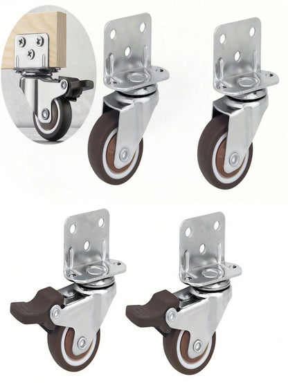 4pcs L-Shaped Universal Universal Wheel 1.25 Inch Flower Stand Table Mobile Wheel Roller Wheel Mute Caster Crib Ply Pulley(2 With Brakes + 2 Without Brakes)