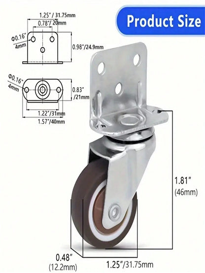 4pcs L-Shaped Universal Universal Wheel 1.25 Inch Flower Stand Table Mobile Wheel Roller Wheel Mute Caster Crib Ply Pulley(2 With Brakes + 2 Without Brakes)