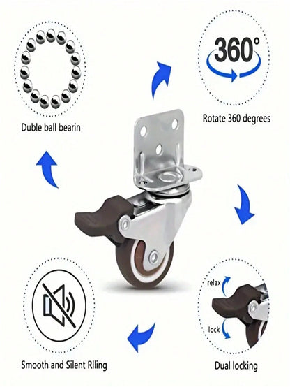 4pcs L-Shaped Universal Universal Wheel 1.25 Inch Flower Stand Table Mobile Wheel Roller Wheel Mute Caster Crib Ply Pulley(2 With Brakes + 2 Without Brakes)
