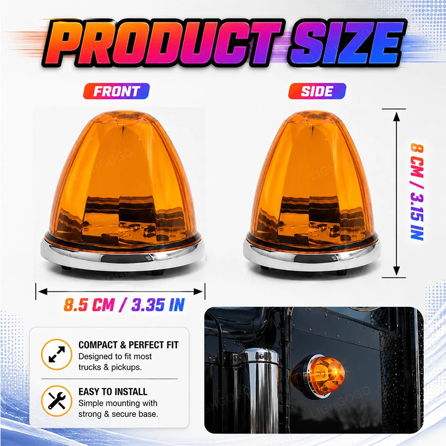 4Pcs LED Watermelon Amber Side Marker Lights – DC 12-24V Fit For Semi-Trucks, Trailers & Utility Vehicles, Gift Idea