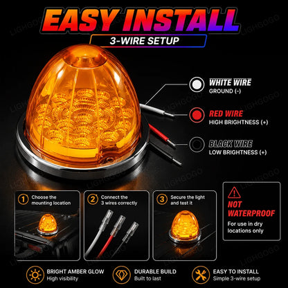 4Pcs LED Watermelon Amber Side Marker Lights – DC 12-24V Fit For Semi-Trucks, Trailers & Utility Vehicles, Gift Idea