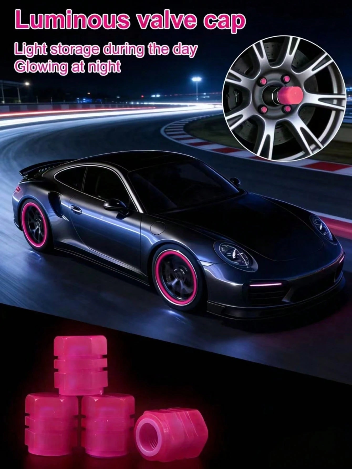 4pcs Neon Glow Tire Valve Caps- Hexagon Glow Tire Valve Caps, Glow Tire Valve Stem Caps For Motorcycle, Bike, Car, Durable ABS Plastic, Fit All Rim Sizes, Fashionable Vehicle, Bicycle, Motorcycle Acc