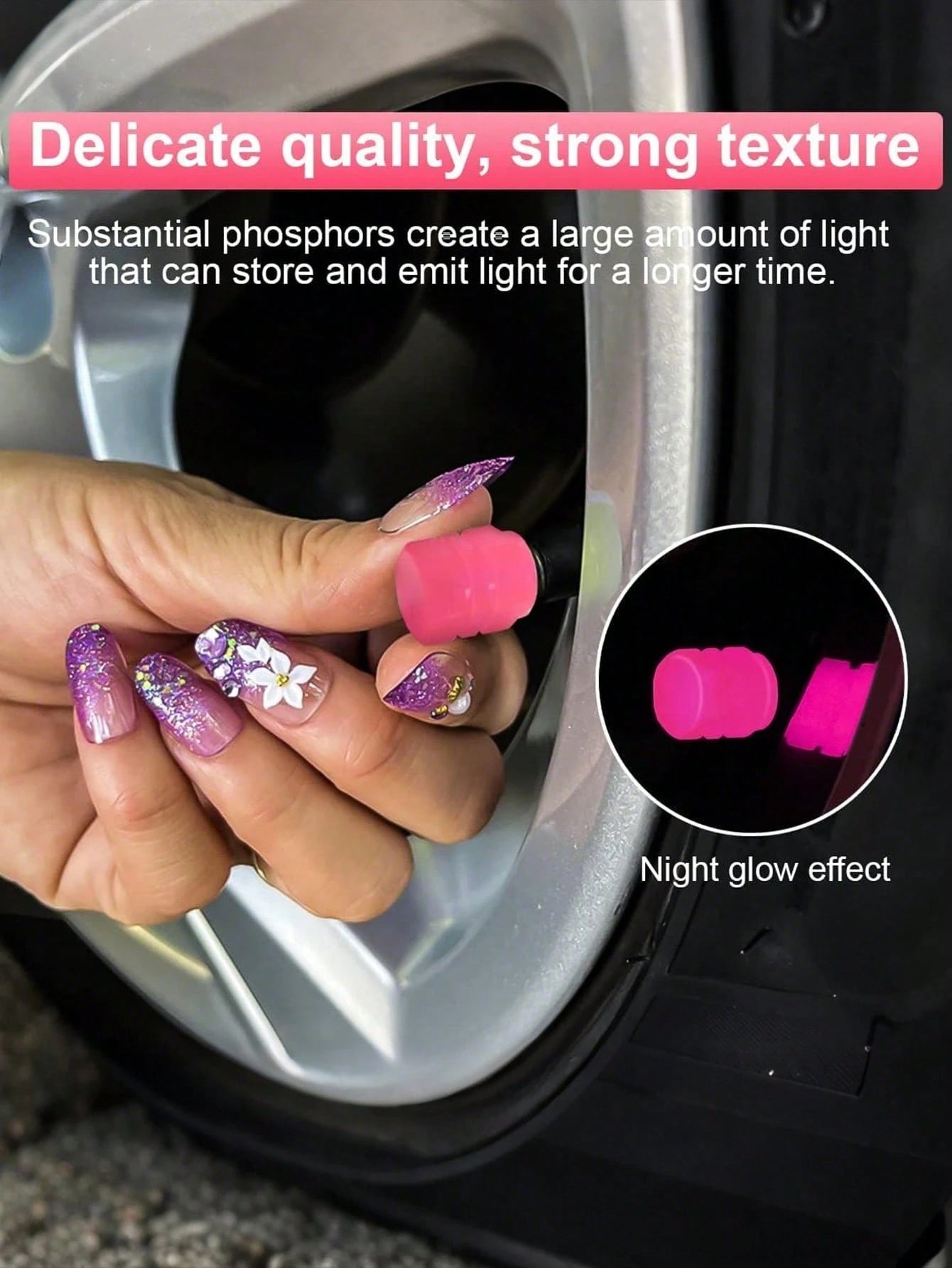 4pcs Neon Glow Tire Valve Caps- Hexagon Glow Tire Valve Caps, Glow Tire Valve Stem Caps For Motorcycle, Bike, Car, Durable ABS Plastic, Fit All Rim Sizes, Fashionable Vehicle, Bicycle, Motorcycle Acc
