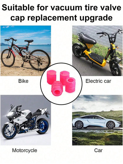 4pcs Neon Glow Tire Valve Caps- Hexagon Glow Tire Valve Caps, Glow Tire Valve Stem Caps For Motorcycle, Bike, Car, Durable ABS Plastic, Fit All Rim Sizes, Fashionable Vehicle, Bicycle, Motorcycle Acc