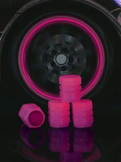 4pcs Neon Glow Tire Valve Caps- Hexagon Glow Tire Valve Caps, Glow Tire Valve Stem Caps For Motorcycle, Bike, Car, Durable ABS Plastic, Fit All Rim Sizes, Fashionable Vehicle, Bicycle, Motorcycle Acc