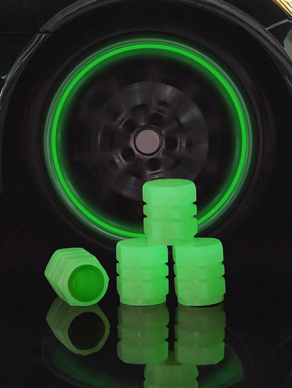 4pcs Neon Glow Tire Valve Caps- Hexagon Glow Tire Valve Caps, Glow Tire Valve Stem Caps For Motorcycle, Bike, Car, Durable ABS Plastic, Fit All Rim Sizes, Fashionable Vehicle, Bicycle, Motorcycle Acc