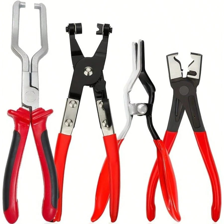 4Pcs Professional Hose Clamp Kit, Fuel Line Pliers Set, Includes Disconnecting Pliers, Crimping Plier, Cutting Plier, And Wire Strippers For Tackle Wiring, Electrical Repairs, Auto Maintenance