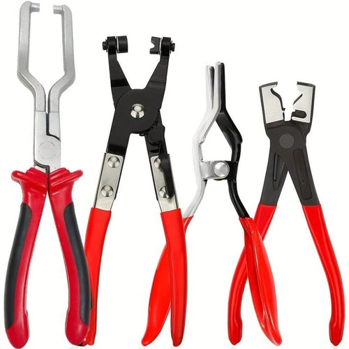4Pcs Professional Hose Clamp Kit, Fuel Line Pliers Set, Includes Disconnecting Pliers, Crimping Plier, Cutting Plier, And Wire Strippers For Tackle Wiring, Electrical Repairs, Auto Maintenance