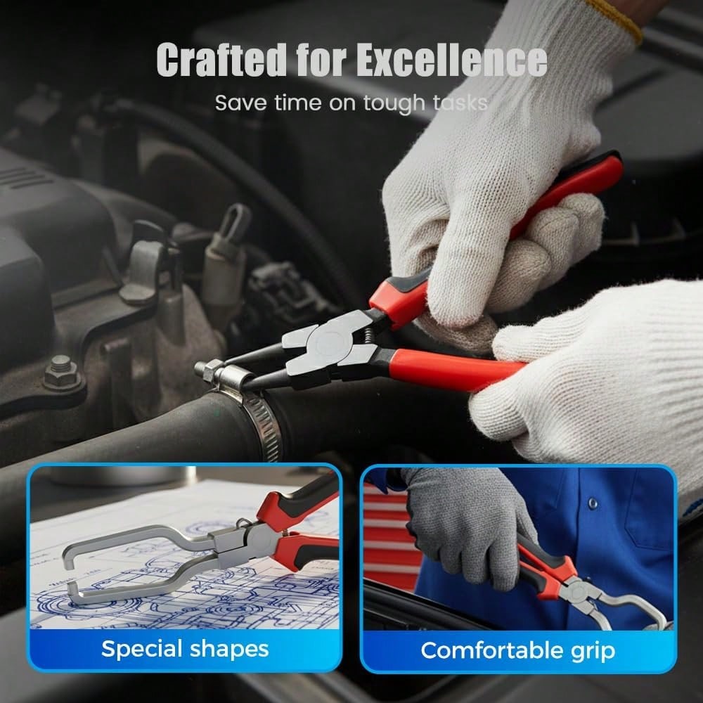 4Pcs Professional Hose Clamp Kit, Fuel Line Pliers Set, Includes Disconnecting Pliers, Crimping Plier, Cutting Plier, And Wire Strippers For Tackle Wiring, Electrical Repairs, Auto Maintenance