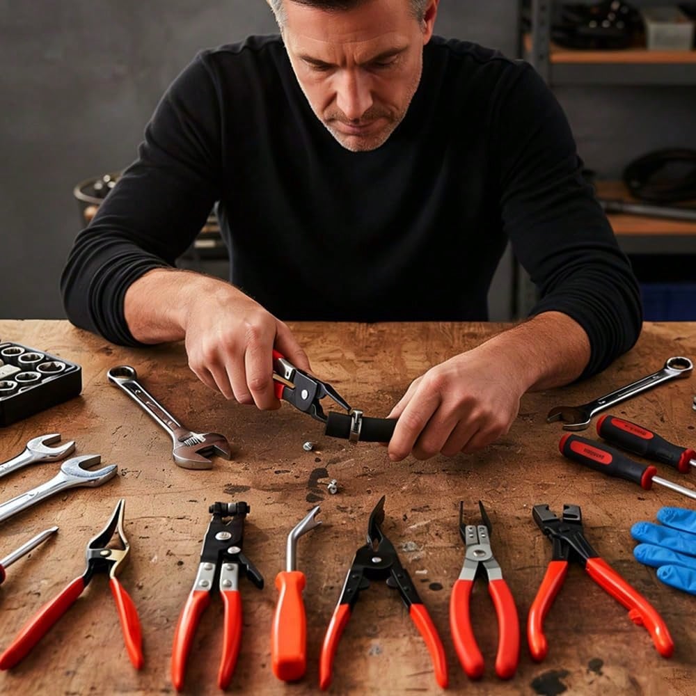 4Pcs Professional Hose Clamp Kit, Fuel Line Pliers Set, Includes Disconnecting Pliers, Crimping Plier, Cutting Plier, And Wire Strippers For Tackle Wiring, Electrical Repairs, Auto Maintenance