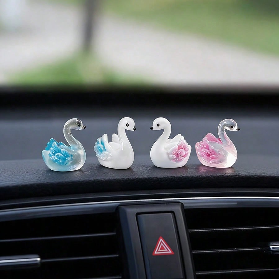4pcs Random Style Cute Miniature Goose Figurines, Creative Micro Landscape Desktop Decor, Car Interior Computer Screen Ornament
