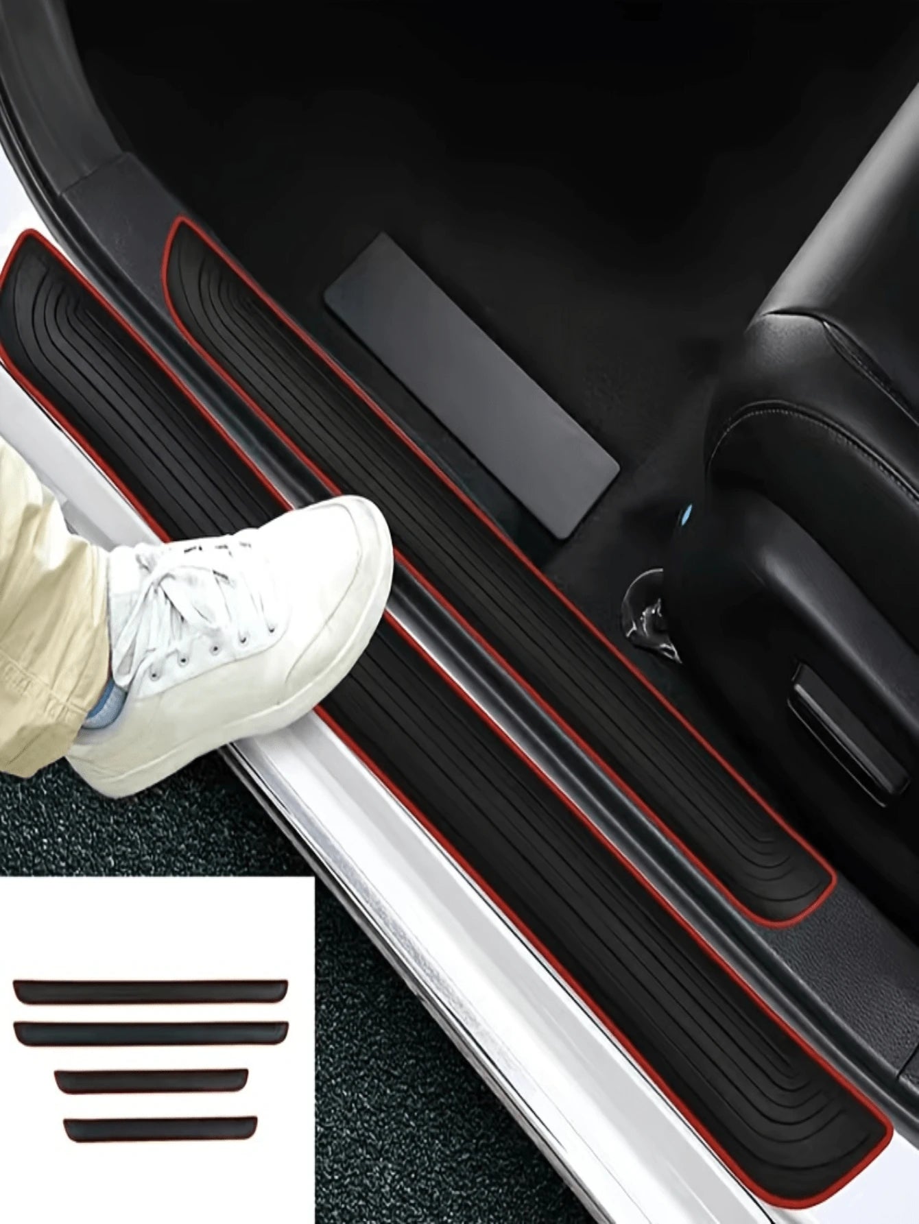 4pcs Rubber Car Door Sill Protector, Door Entry Edge Guard Trim Anti-Scratch Exterior Parts, Auto Decorative Accessories