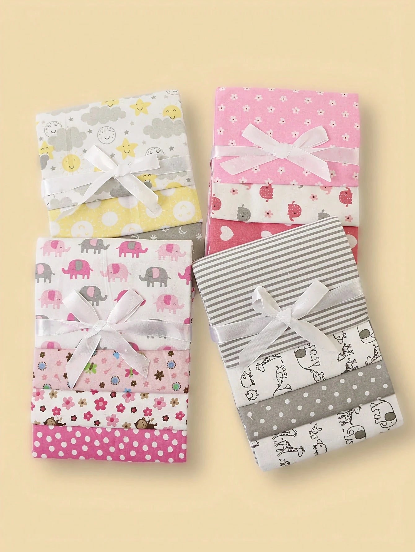 4pcs/Set Baby Swaddle Blankets, Printed Cloud Elephant Car Flannel Wrap, Spring Summer Thin Baby Blanket