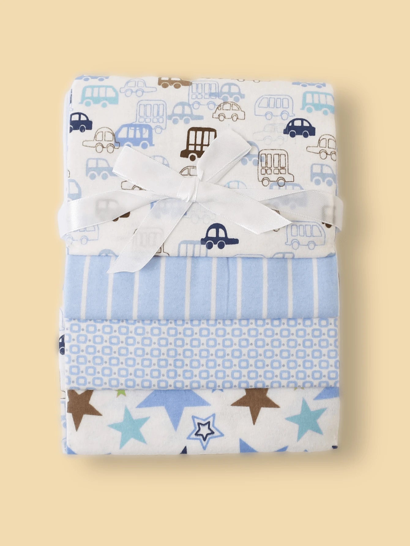 4pcs/Set Baby Swaddle Blankets, Printed Cloud Elephant Car Flannel Wrap, Spring Summer Thin Baby Blanket