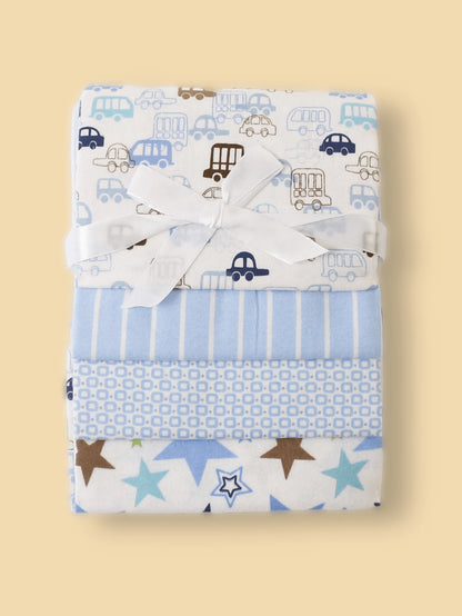 4pcs/Set Baby Swaddle Blankets, Printed Cloud Elephant Car Flannel Wrap, Spring Summer Thin Baby Blanket