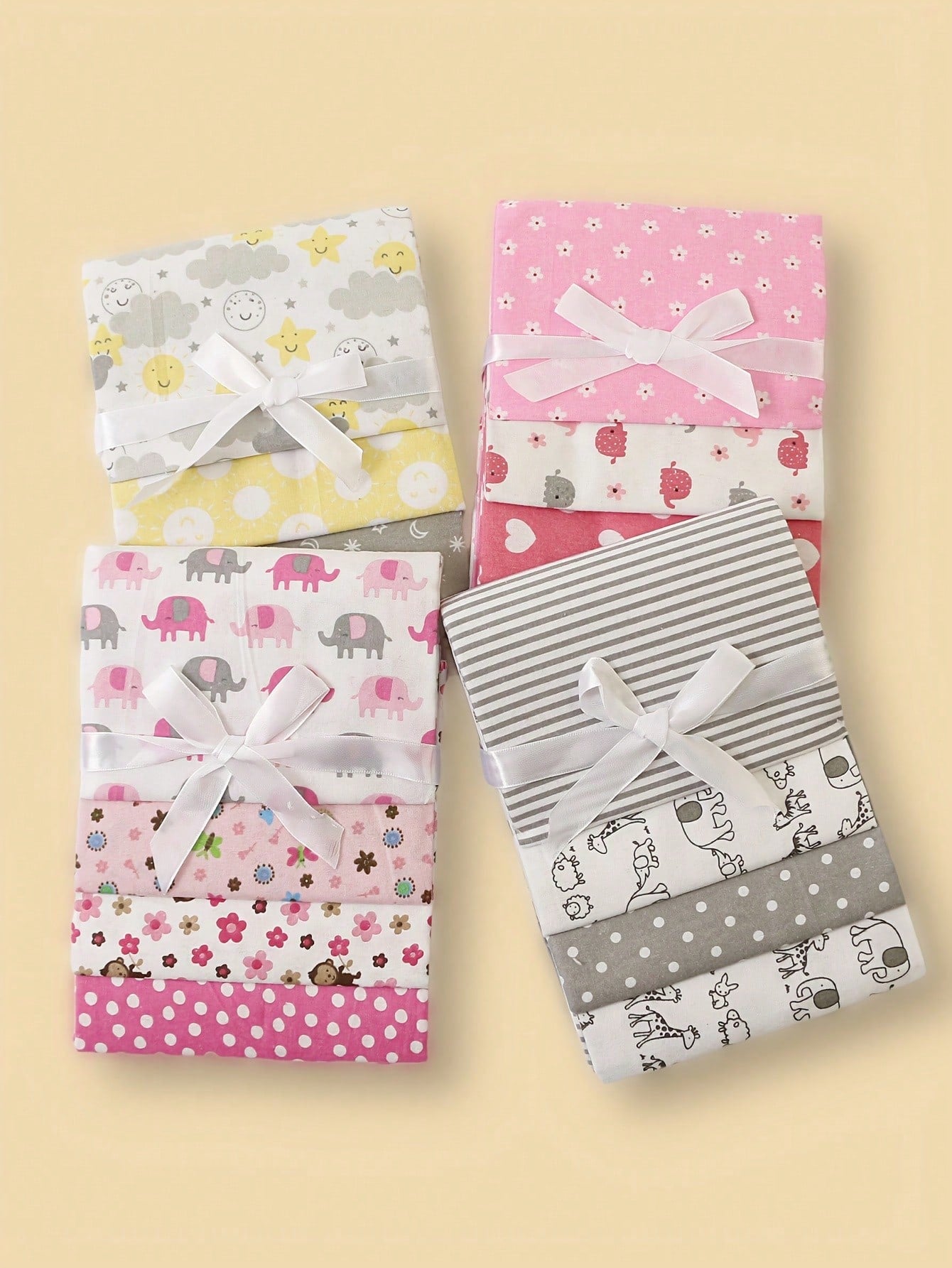 4pcs/Set Baby Swaddle Blankets, Printed Cloud Elephant Car Flannel Wrap, Spring Summer Thin Baby Blanket