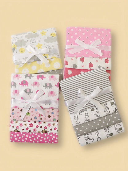 4pcs/Set Baby Swaddle Blankets, Printed Cloud Elephant Car Flannel Wrap, Spring Summer Thin Baby Blanket