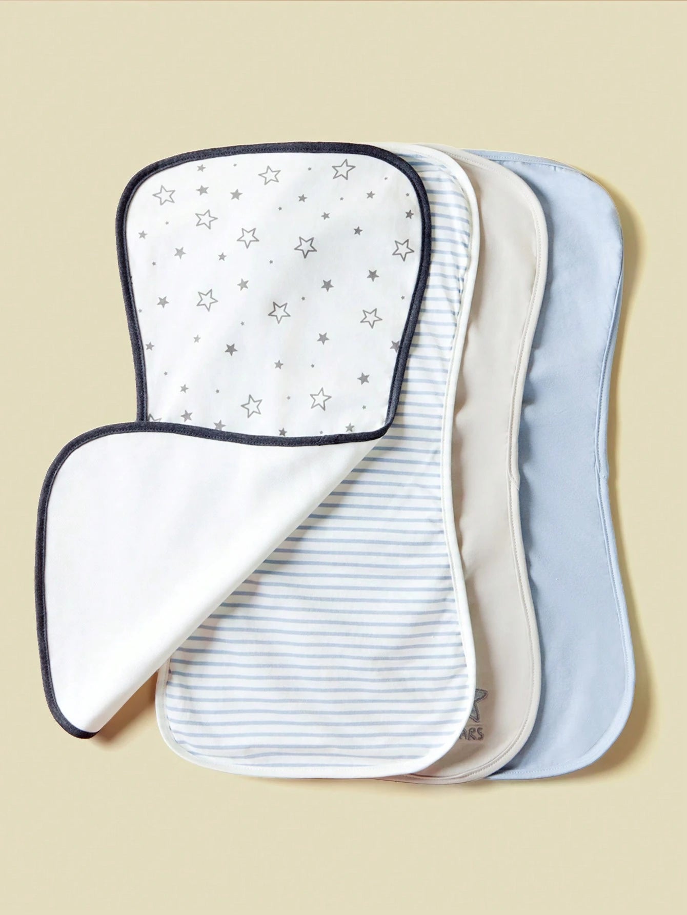 4pcs/Set Grey-Blue Series Baby Burp Cloths & Multi-Purpose Wipes, Boy Design With Star & Stripe Pattern