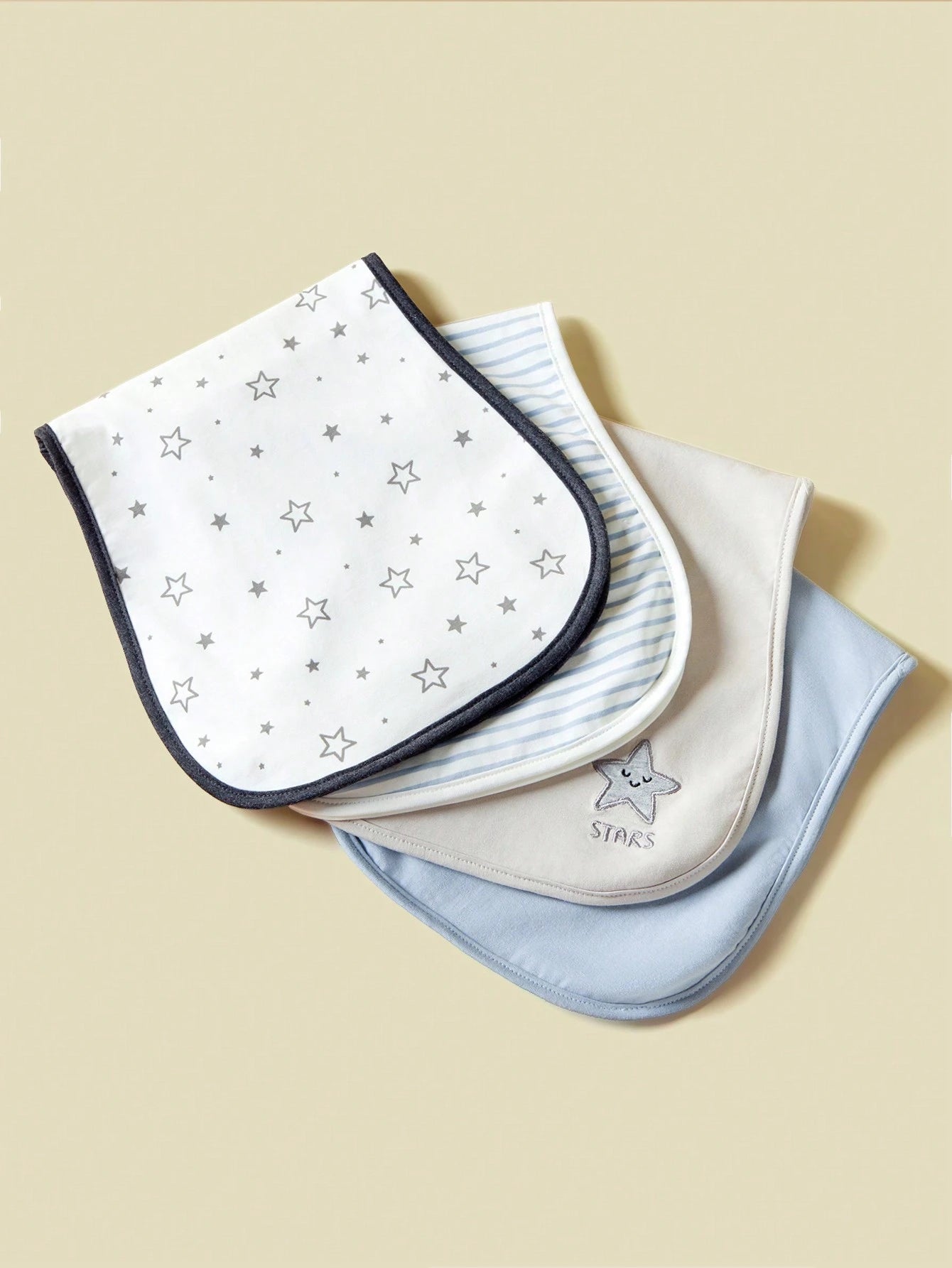 4pcs/Set Grey-Blue Series Baby Burp Cloths & Multi-Purpose Wipes, Boy Design With Star & Stripe Pattern
