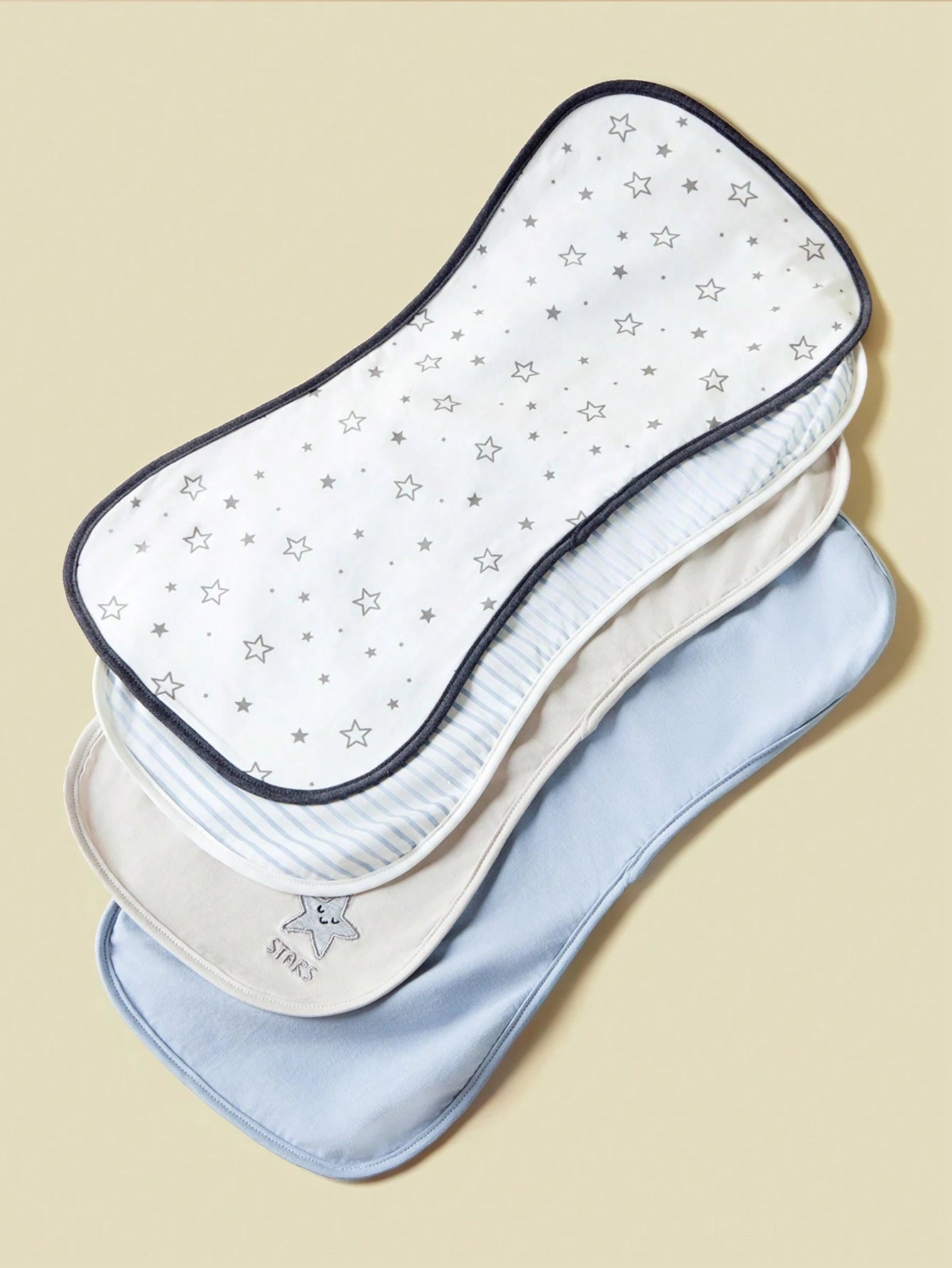 4pcs/Set Grey-Blue Series Baby Burp Cloths & Multi-Purpose Wipes, Boy Design With Star & Stripe Pattern