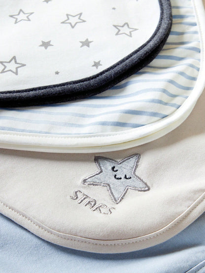 4pcs/Set Grey-Blue Series Baby Burp Cloths & Multi-Purpose Wipes, Boy Design With Star & Stripe Pattern