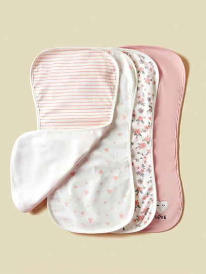 4pcs/Set Grey-Blue Series Baby Burp Cloths & Multi-Purpose Wipes, Boy Design With Star & Stripe Pattern