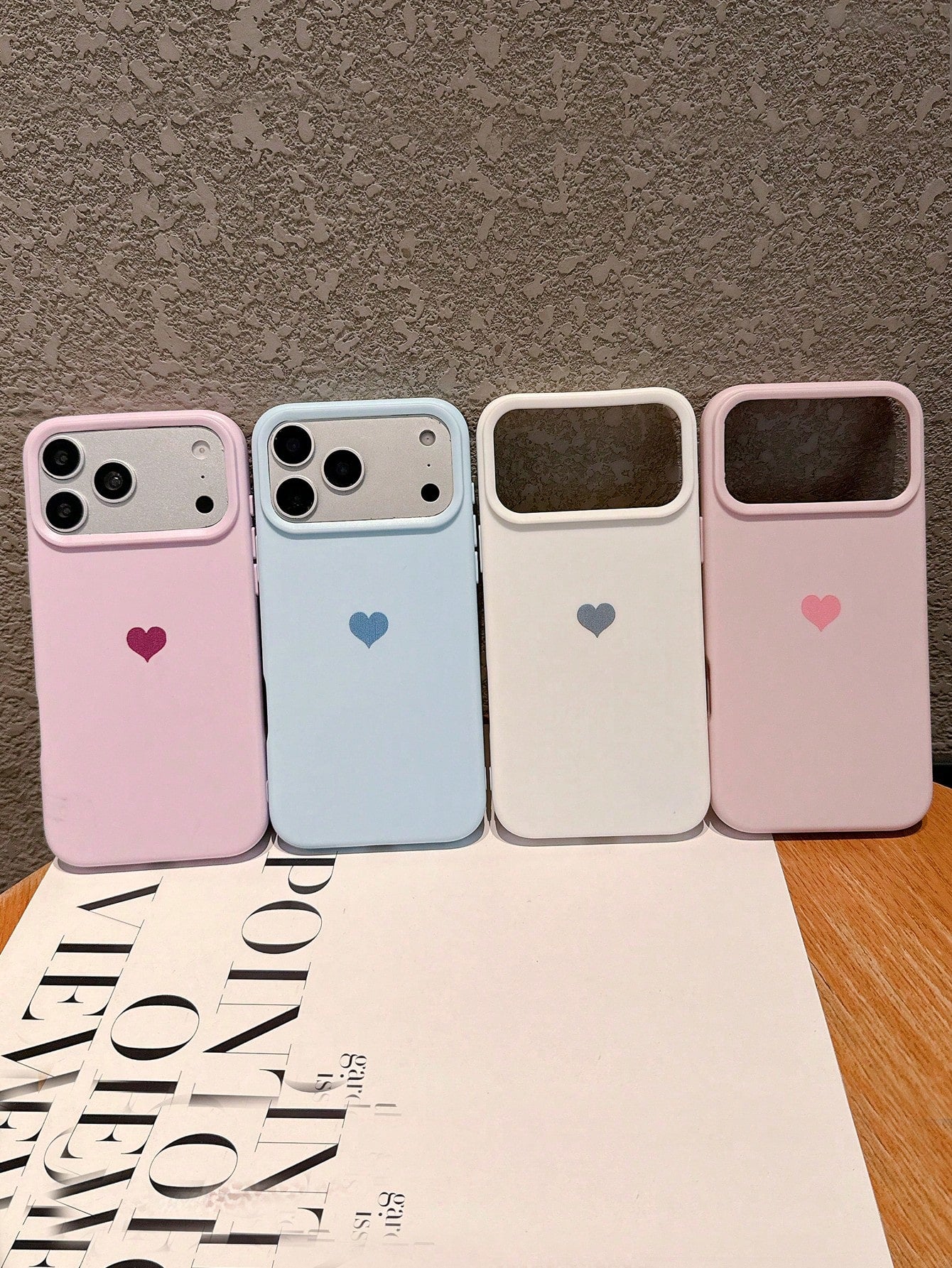4pcs Set [Pink+Purple+Sky Blue+White] Heart Dopamine Pink Phone Case, Compatible With IPhone 17 Pro Max/17 Pro/17/16 Pro Max/16 Pro/16/16 Plus/15/15 Pro Max/15 Pro/15 Plus/11/12/13/14 Pro Max/12 Pro/1