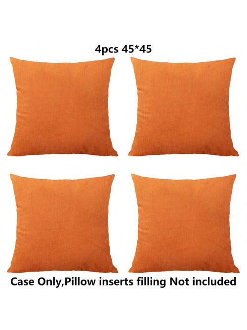4pcs/Set Simple Solid Color Short Plush Skin-Friendly Pillow Case Without Filling (Pillow Core Not Included)