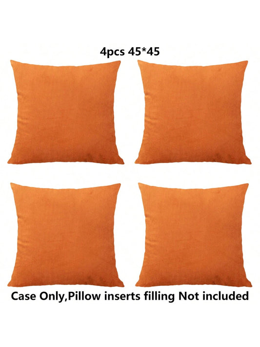 4pcs/Set Simple Solid Color Short Plush Skin-Friendly Pillow Case Without Filling (Pillow Core Not Included)