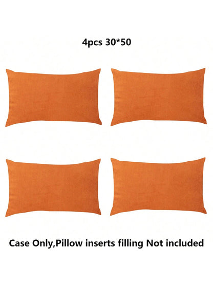 4pcs/Set Simple Solid Color Short Plush Skin-Friendly Pillow Case Without Filling (Pillow Core Not Included)