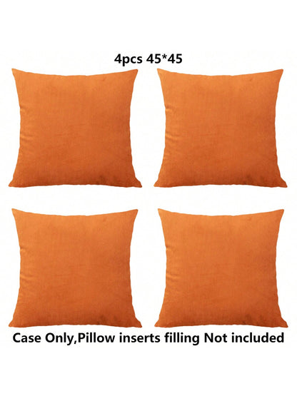 4pcs/Set Simple Solid Color Short Plush Skin-Friendly Pillow Case Without Filling (Pillow Core Not Included)