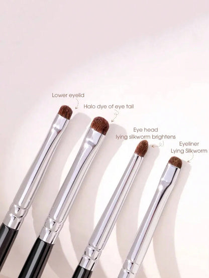 4pcs Small Detail Black Eyeshadow Makeup Brush Set,Eyebrow Brush,Eyeshadow Brush,Spoolie,Spoolie Brush,Giveaways