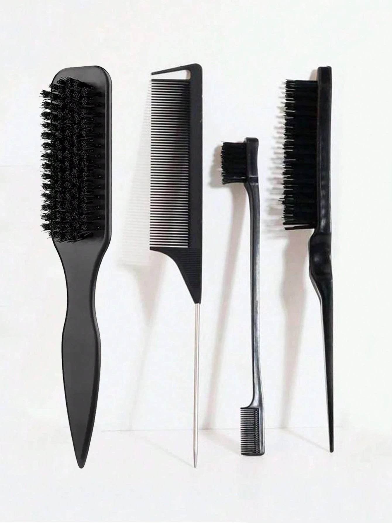 4pcs Smooth Back Comb Set, Suitable For Creating Smooth Ponytail Bun, Smoothing Frizz, Controlling Hairline, Backcombing And Volumizing Styling. Wide-Tooth Comb Head Convenient For Sectioning And Part