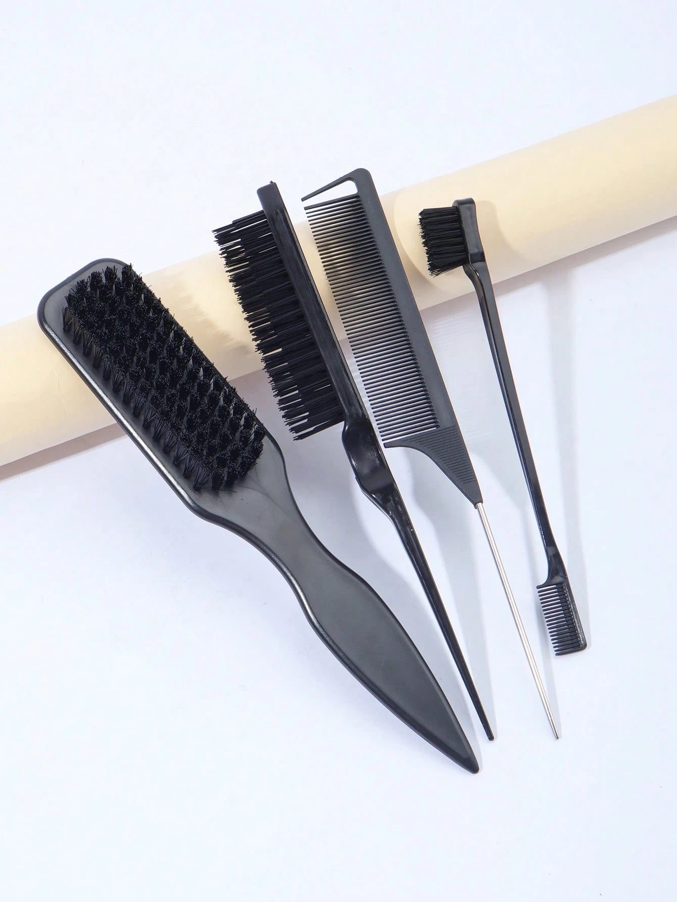4pcs Smooth Back Comb Set, Suitable For Creating Smooth Ponytail Bun, Smoothing Frizz, Controlling Hairline, Backcombing And Volumizing Styling. Wide-Tooth Comb Head Convenient For Sectioning And Part