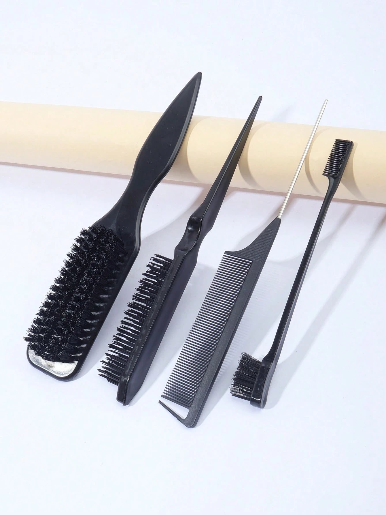 4pcs Smooth Back Comb Set, Suitable For Creating Smooth Ponytail Bun, Smoothing Frizz, Controlling Hairline, Backcombing And Volumizing Styling. Wide-Tooth Comb Head Convenient For Sectioning And Part