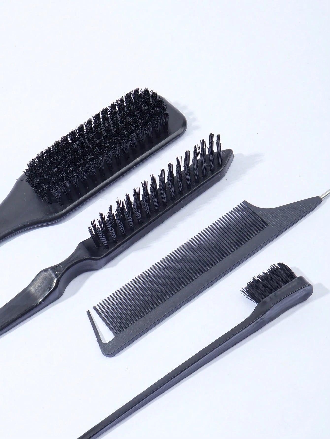 4pcs Smooth Back Comb Set, Suitable For Creating Smooth Ponytail Bun, Smoothing Frizz, Controlling Hairline, Backcombing And Volumizing Styling. Wide-Tooth Comb Head Convenient For Sectioning And Part