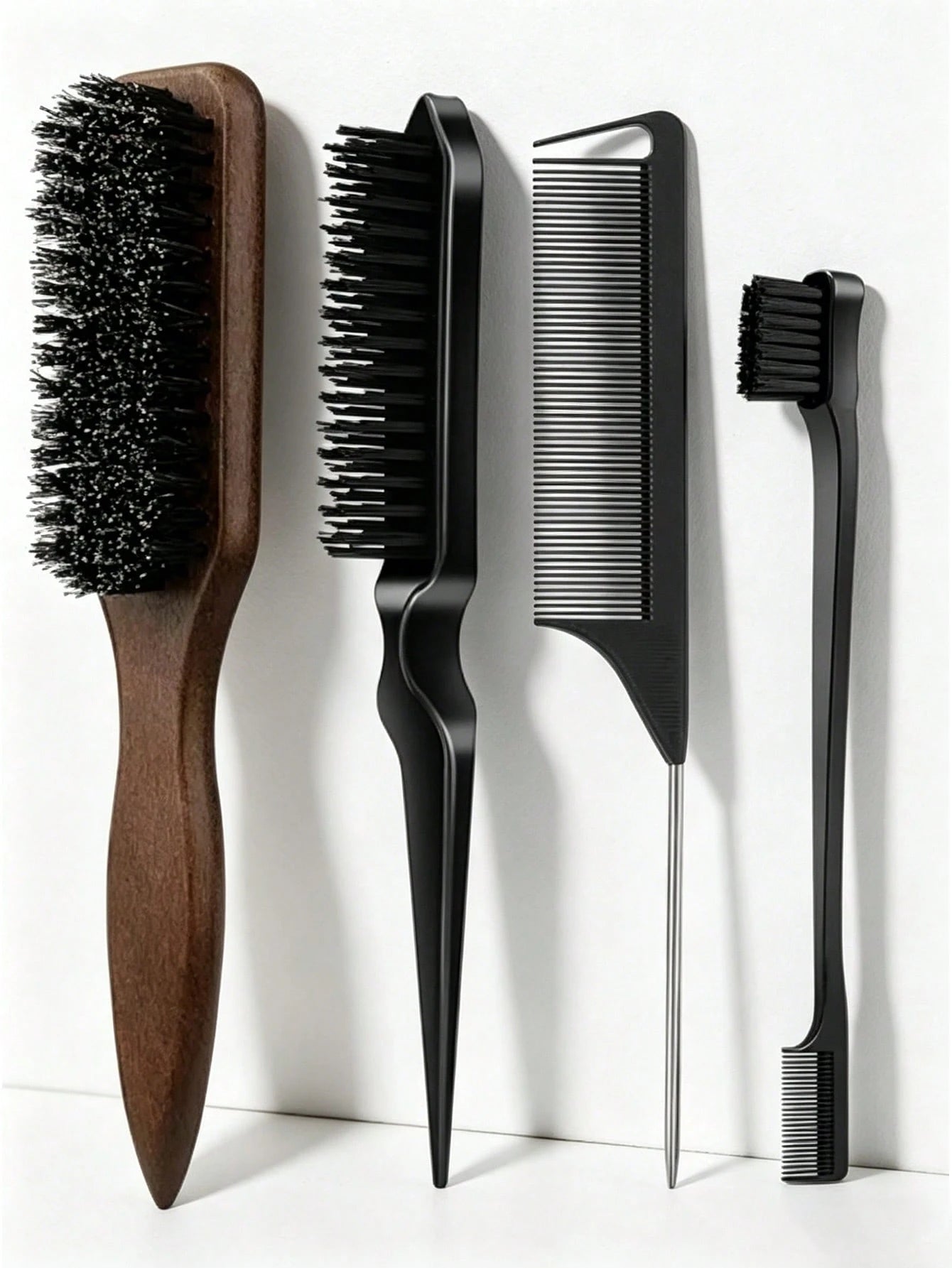 4pcs Smooth Back Comb Set, Suitable For Creating Smooth Ponytail Bun, Smoothing Frizz, Controlling Hairline, Backcombing And Volumizing Styling. Wide-Tooth Comb Head Convenient For Sectioning And Part