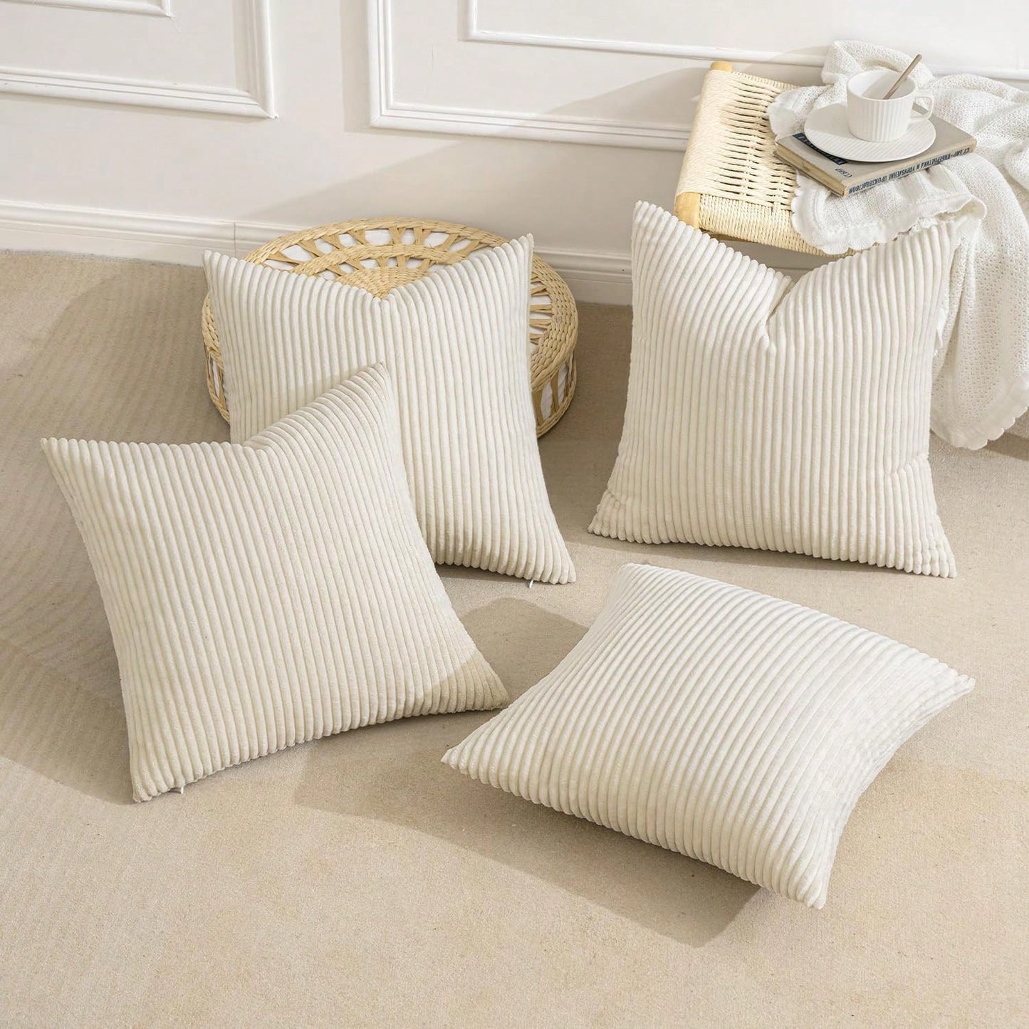4pcs Solid Color Unfilled Pillow Covers, Corduroy Sofa Cushion Covers, Home Decor