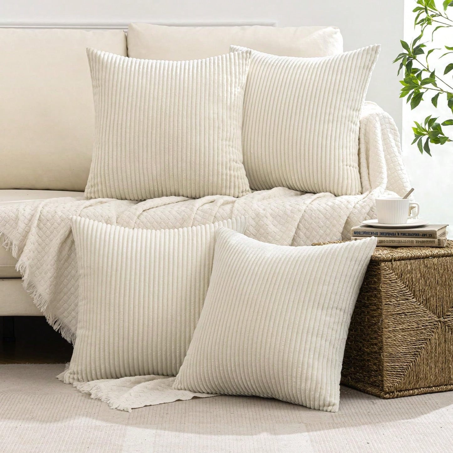 4pcs Solid Color Unfilled Pillow Covers, Corduroy Sofa Cushion Covers, Home Decor