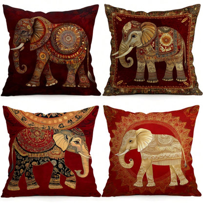 4pcs Style Elephant Pattern Pillow Covers Without Inserts, Single-Sided Printed Pillow Covers, Suitable For Living Room Bedroom Home Decor, All-Season Pillow Covers