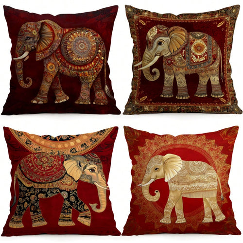 4pcs Style Elephant Pattern Pillow Covers Without Inserts, Single-Sided Printed Pillow Covers, Suitable For Living Room Bedroom Home Decor, All-Season Pillow Covers