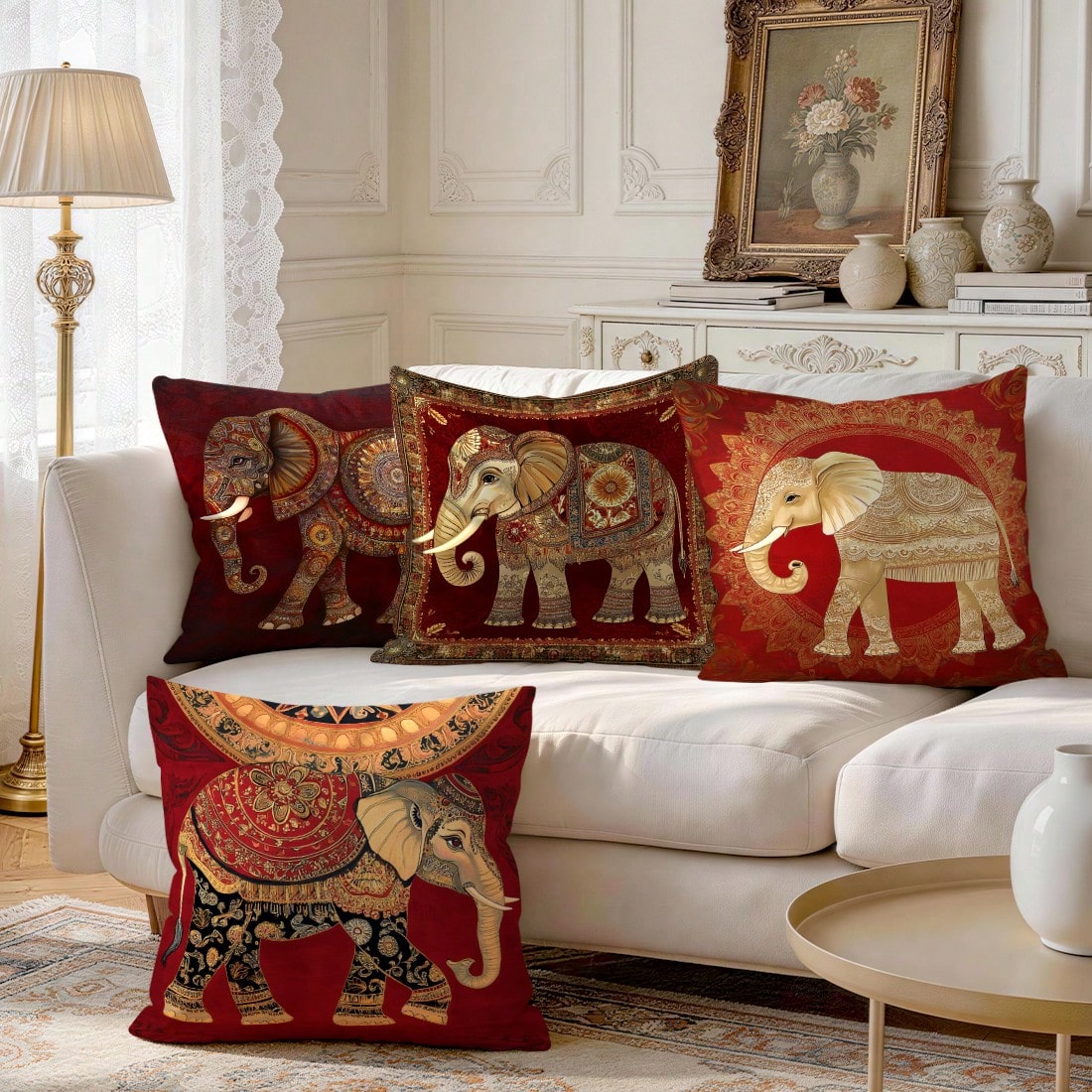 4pcs Style Elephant Pattern Pillow Covers Without Inserts, Single-Sided Printed Pillow Covers, Suitable For Living Room Bedroom Home Decor, All-Season Pillow Covers