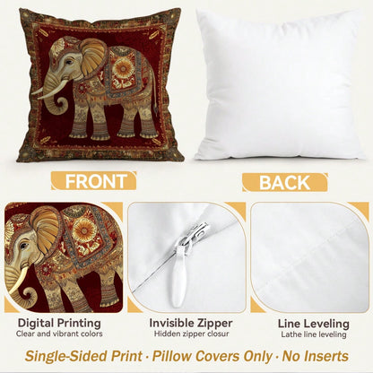 4pcs Style Elephant Pattern Pillow Covers Without Inserts, Single-Sided Printed Pillow Covers, Suitable For Living Room Bedroom Home Decor, All-Season Pillow Covers
