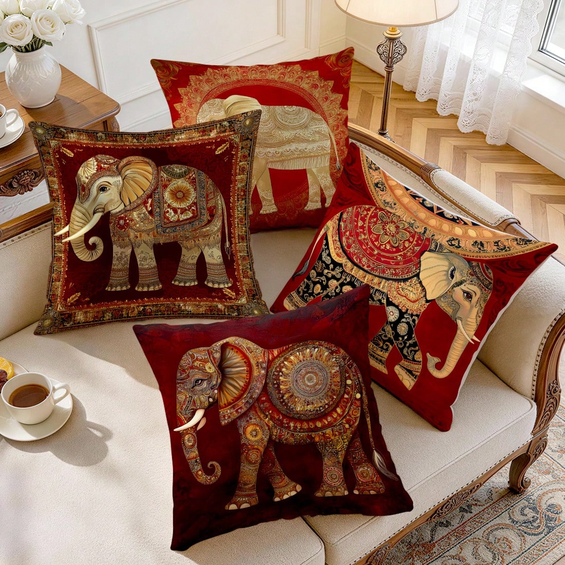 4pcs Style Elephant Pattern Pillow Covers Without Inserts, Single-Sided Printed Pillow Covers, Suitable For Living Room Bedroom Home Decor, All-Season Pillow Covers