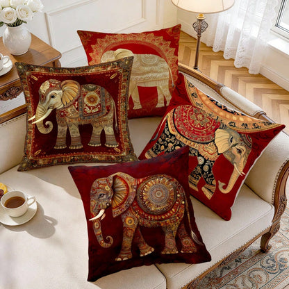 4pcs Style Elephant Pattern Pillow Covers Without Inserts, Single-Sided Printed Pillow Covers, Suitable For Living Room Bedroom Home Decor, All-Season Pillow Covers