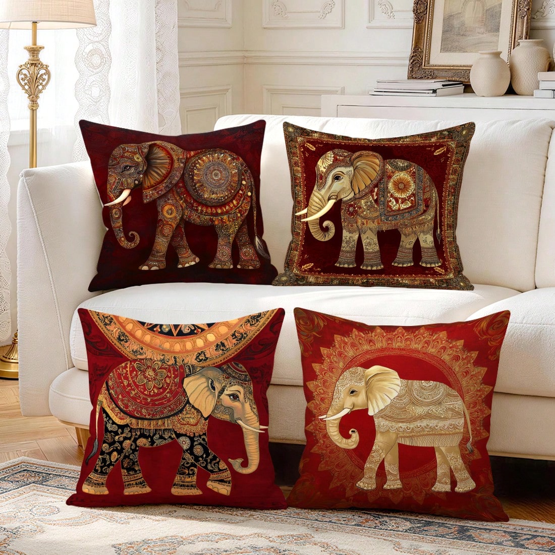 4pcs Style Elephant Pattern Pillow Covers Without Inserts, Single-Sided Printed Pillow Covers, Suitable For Living Room Bedroom Home Decor, All-Season Pillow Covers