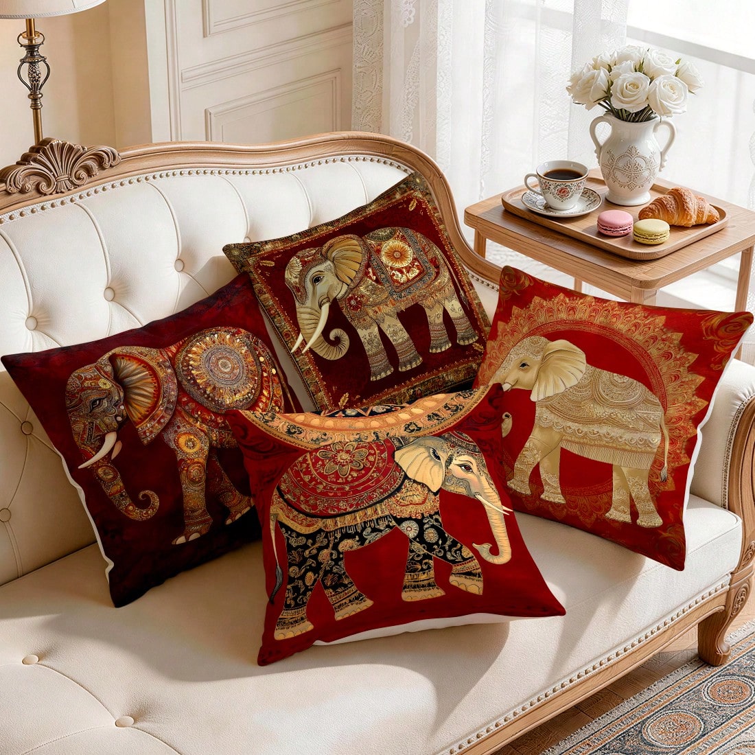 4pcs Style Elephant Pattern Pillow Covers Without Inserts, Single-Sided Printed Pillow Covers, Suitable For Living Room Bedroom Home Decor, All-Season Pillow Covers